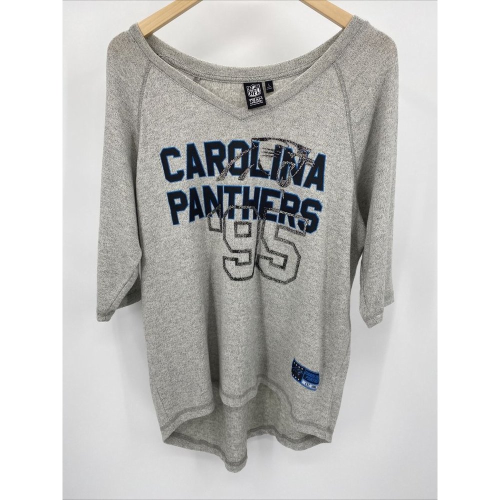 Carolina Panthers NFL Team Apparel '95 Women's V-Neck Gray Shirt Size Large